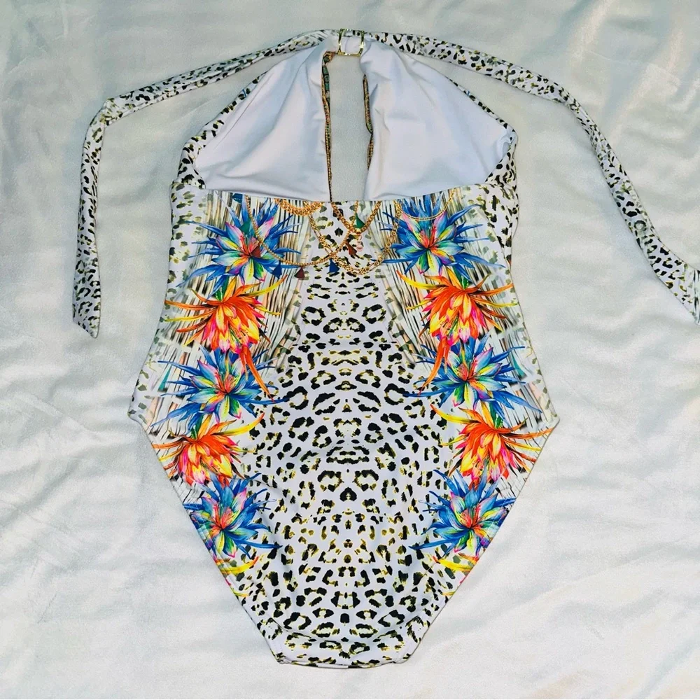 Venus leopard floral print one piece swimsuit